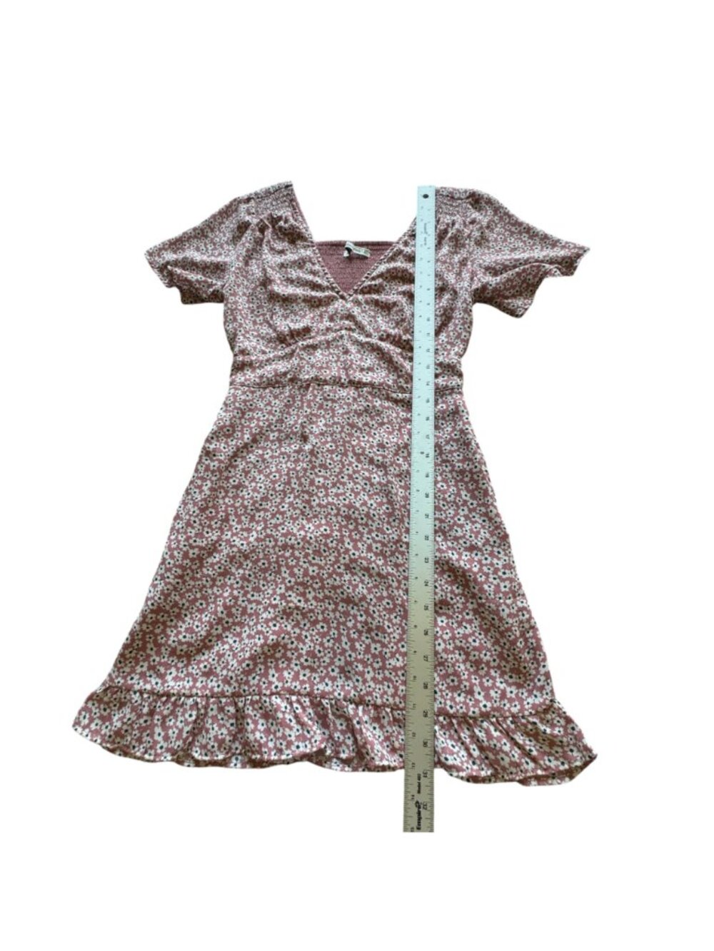 Abercrombie & Fitch Mini Dress Women's Size XS Pink Smocked Floral Short Sleeves - Picture 13 of 16